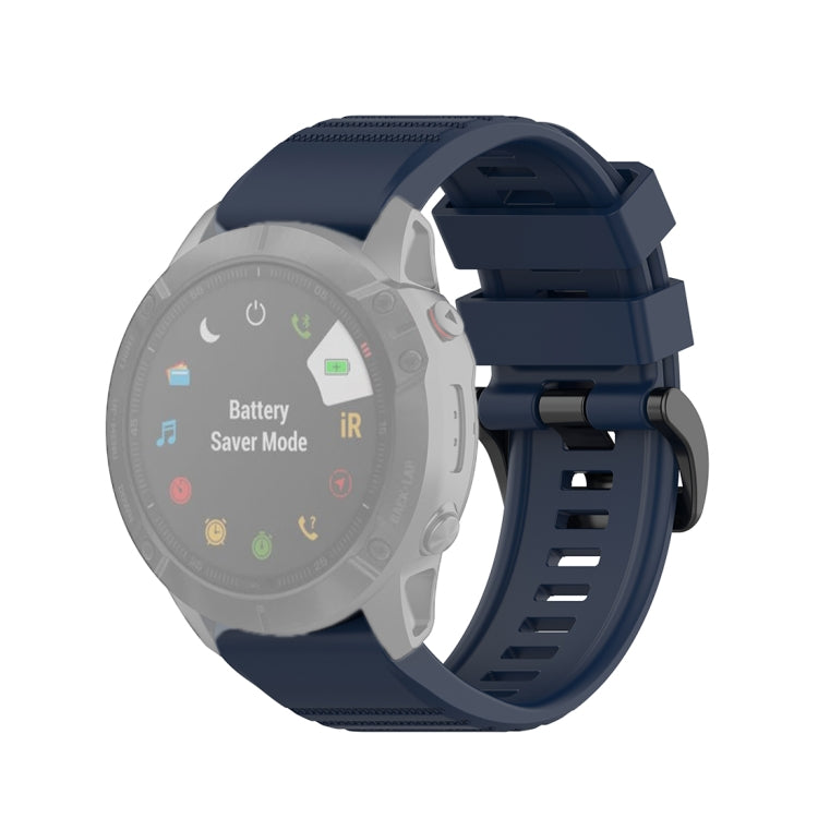 Textured quick-release wrist strap with plastic button, dark blue band.