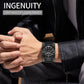 Ochstin multifunctional quartz watch with black leather wrist strap and round black dial