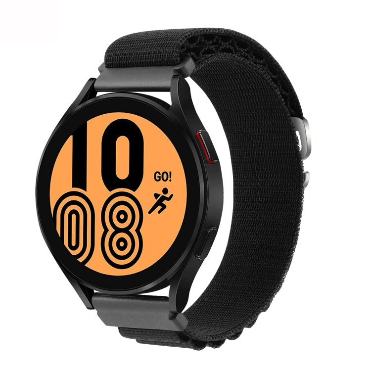 Nylon loop watch band with black strap and black watch case, universal 20mm/22mm fit