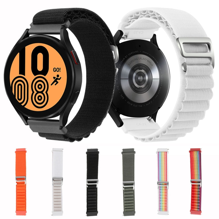 Universal nylon loop watch bands, black and white, with metal buckles and watch cases