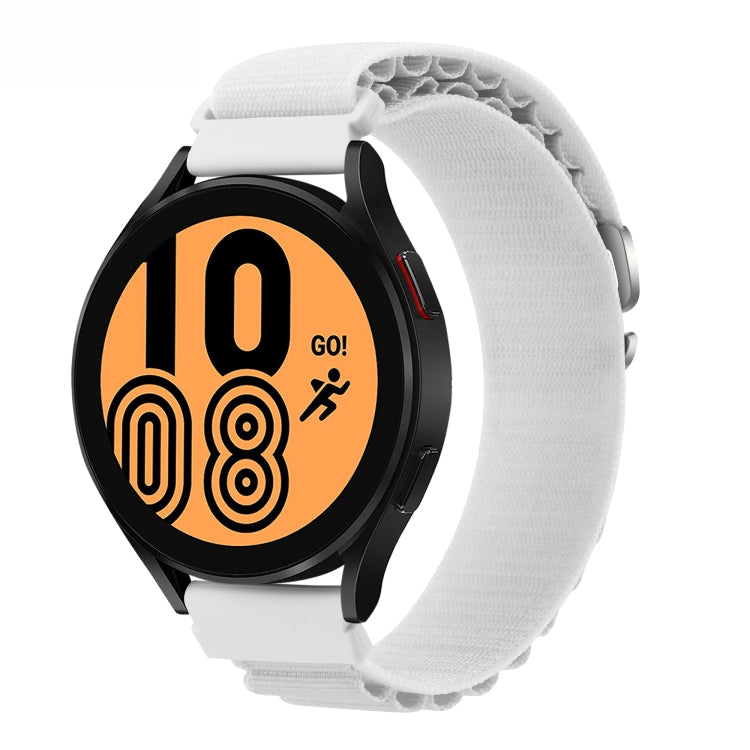 Nylon loop watch band with white strap and black watch case, 20mm/22mm universal fit