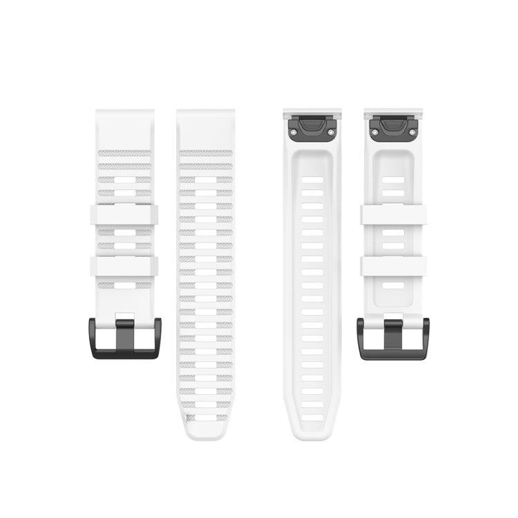 22mm white quick-release wrist strap with plastic buckle, front and back strap layouts