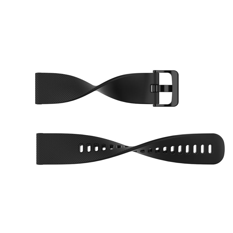 Black silicone watch strap with small plaid texture, adjustable buckle and pin