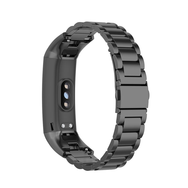 Black three-bead steel watchband with side button and clasp links