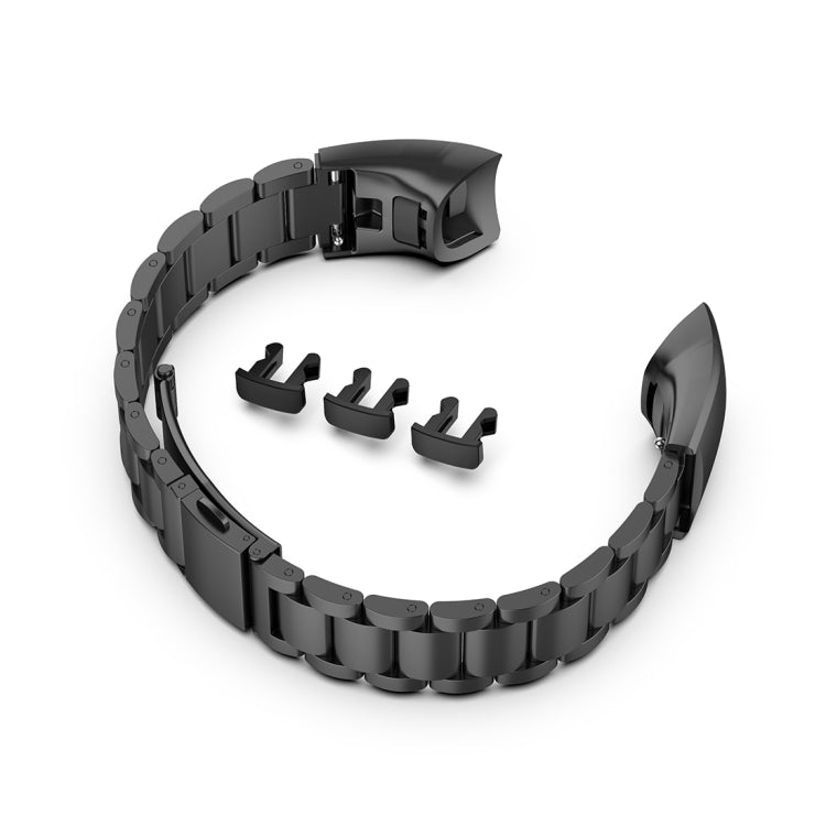 Black three-bead steel watchband with buckle parts and small replacement pieces