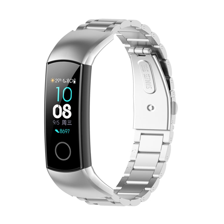 Silver metal three-bead watch strap with fitness tracker display