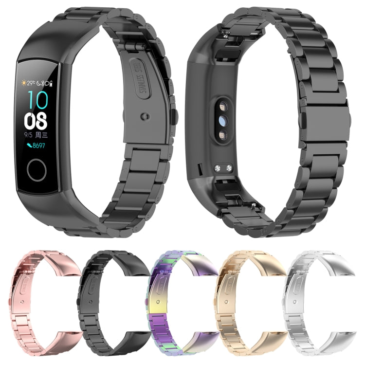 Three-bead metal watch straps in multiple colors, front and back views