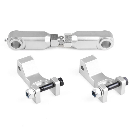 Silver ATV front and rear lowering kit links with bushings and mounting hardware