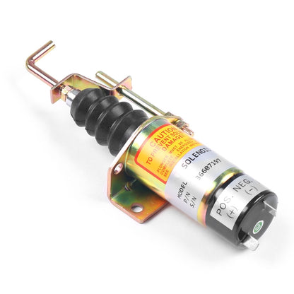 Lister Petter 12V flameout solenoid valve with magnetic, black rubber boot and metal bracket