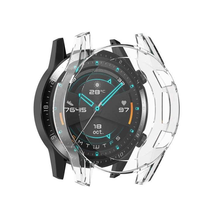 Watch protective case with screen cover, transparent black edge, for round smartwatch