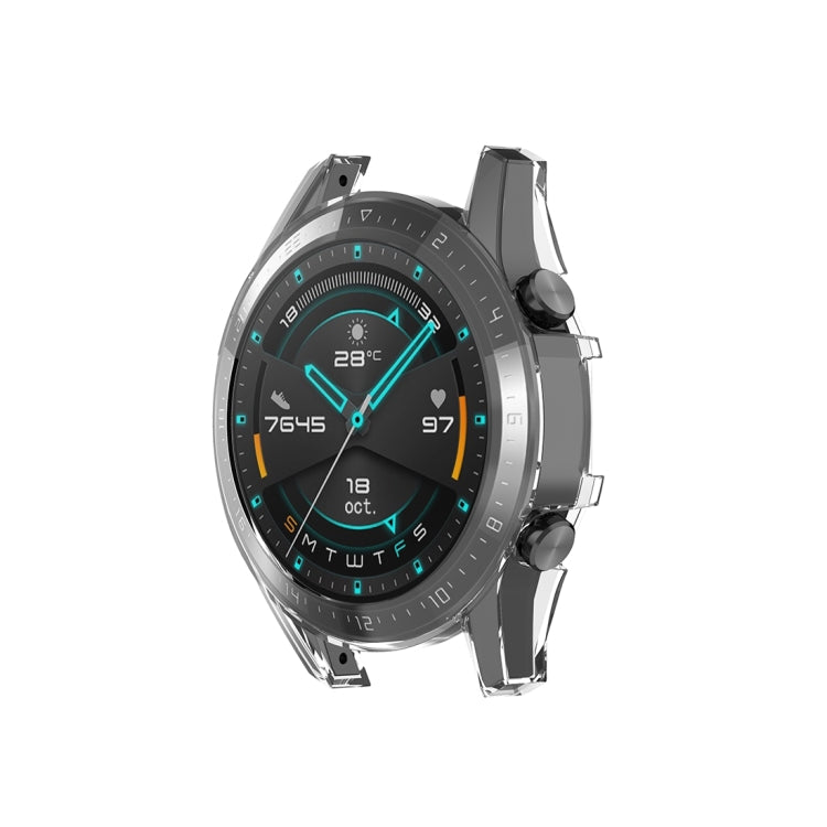 Watch protective case with screen cover, transparent gray frame, for round smartwatch