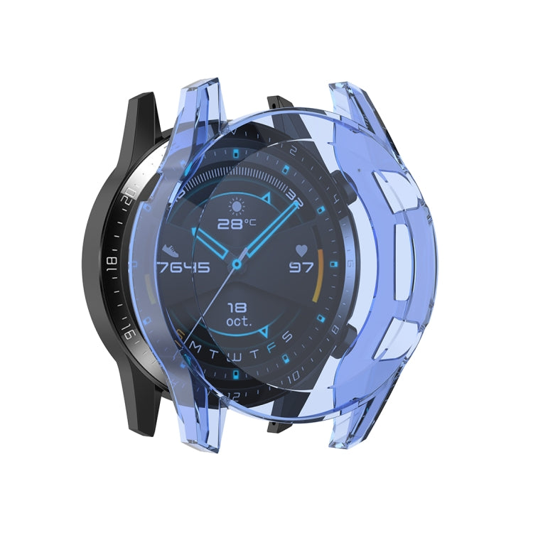 Full coverage watch protective case, transparent blue TPU, raised bezel protection