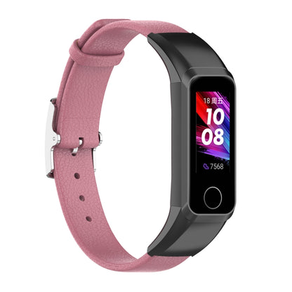 Pink genuine leather watch strap with silver buckle and punched holes
