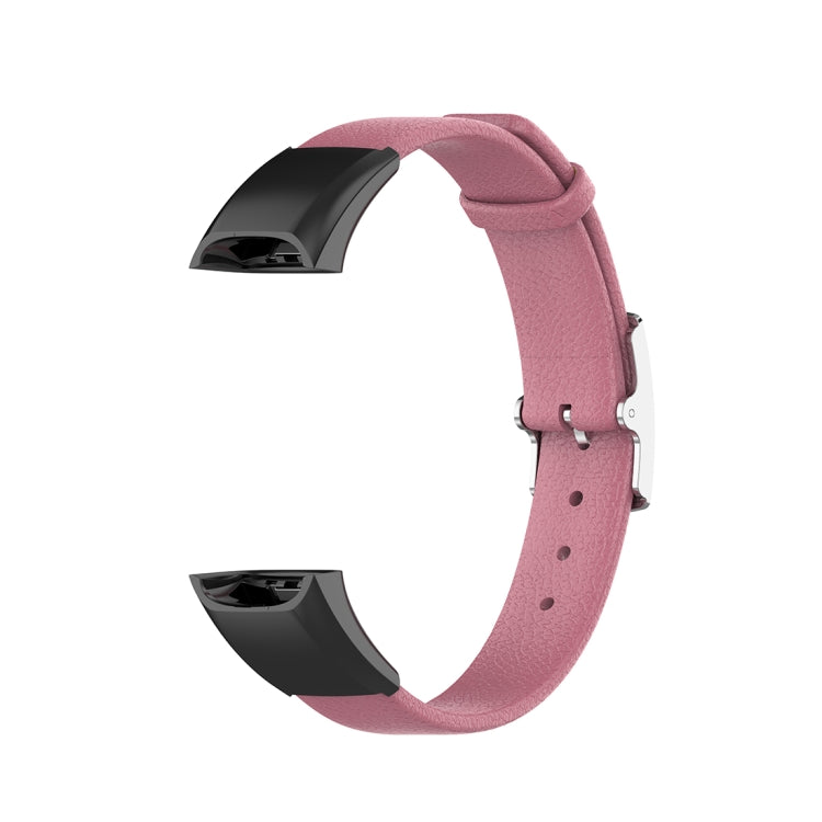 Pink leather watch strap with adjustment holes and detachable connector ends
