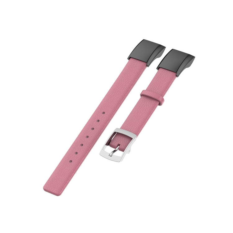 Pink leather watch strap pair with silver buckle and black connector pieces