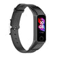Black genuine leather watch strap with metal buckle for fitness tracker.