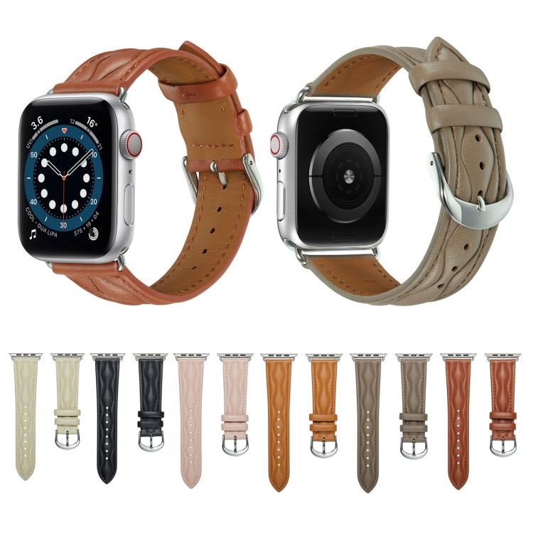 Assorted leather Apple Watch straps set with wave texture and metal buckles