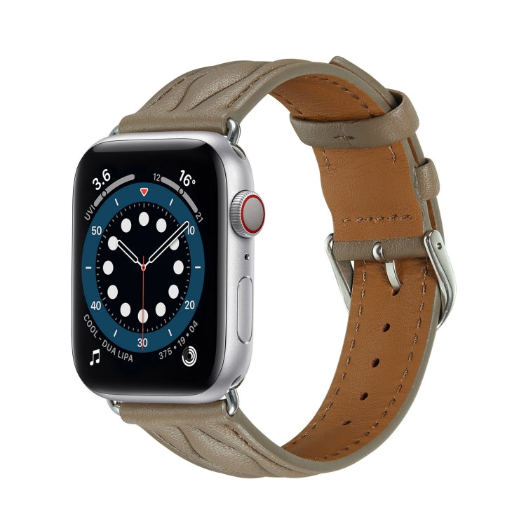 Grey leather watch strap with wave texture and metal buckle, for Apple Watch