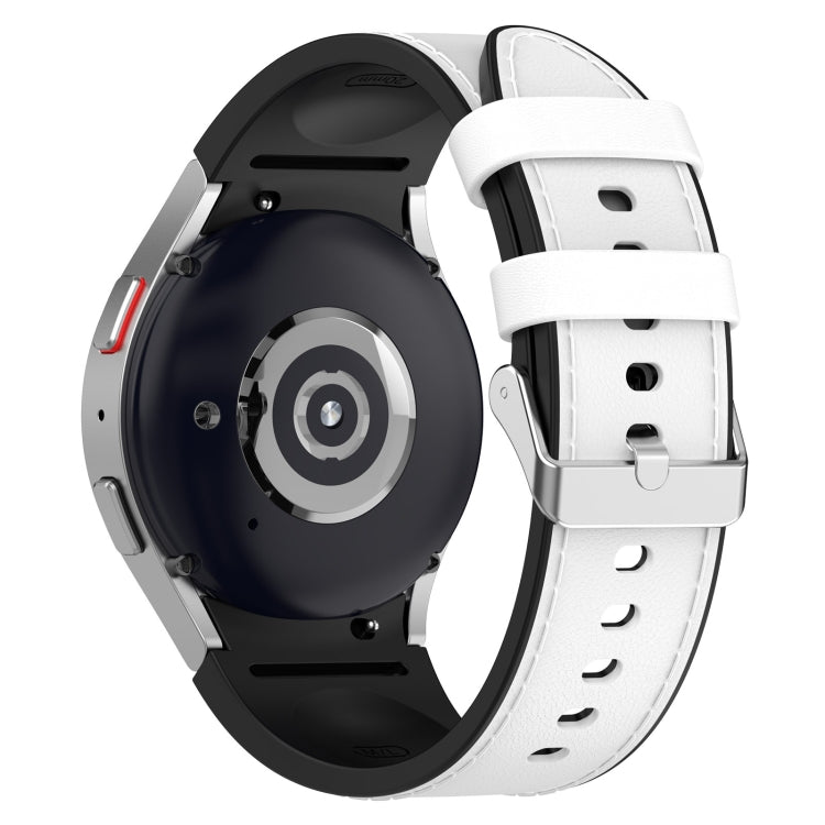 White silicone watch band, side view with metal buckle and strap hole detail.