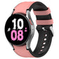 Pink silicone watch band with silver-tone metal buckle and strap holes.