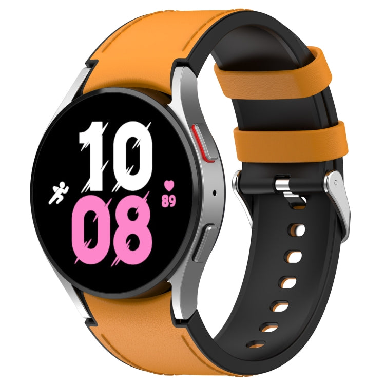 Silicone watch band with metal buckle, orange strap and black watch side.