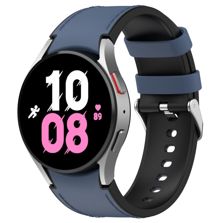 Silicone watch band with metal buckle, navy blue strap and black watch side.