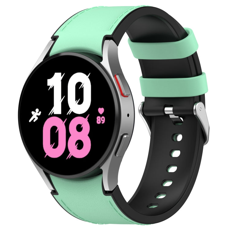 Silicone watch band with metal buckle, light mint green strap and black watch side.