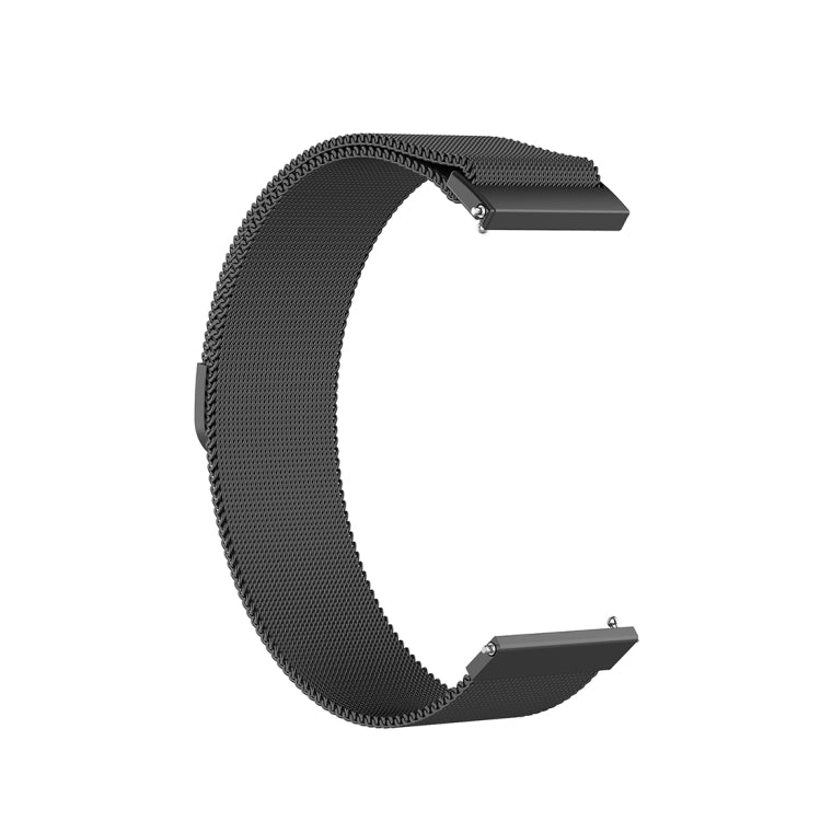 22mm milan-style watch strap, black woven mesh band with top and bottom clasp pieces
