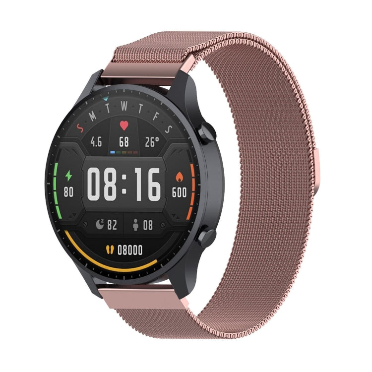 22mm milan-style watch strap, rose pink mesh band with clasp and end tabs