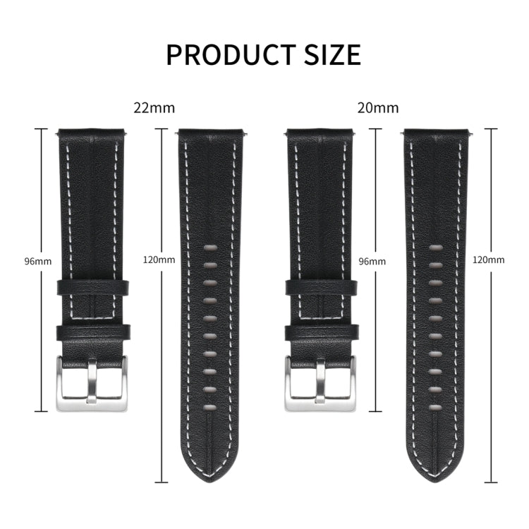 Unusual Fluted Leather Watch Band, 20mm, 22mm