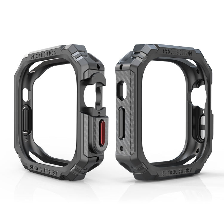 Shockproof carbon-fiber-style Apple Watch case for 49mm, dark gray view from sides
