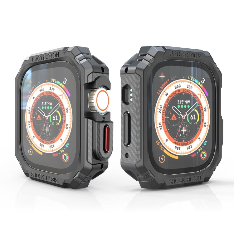 Shockproof carbon-fiber-style Apple Watch case for 49mm, dark gray with display window