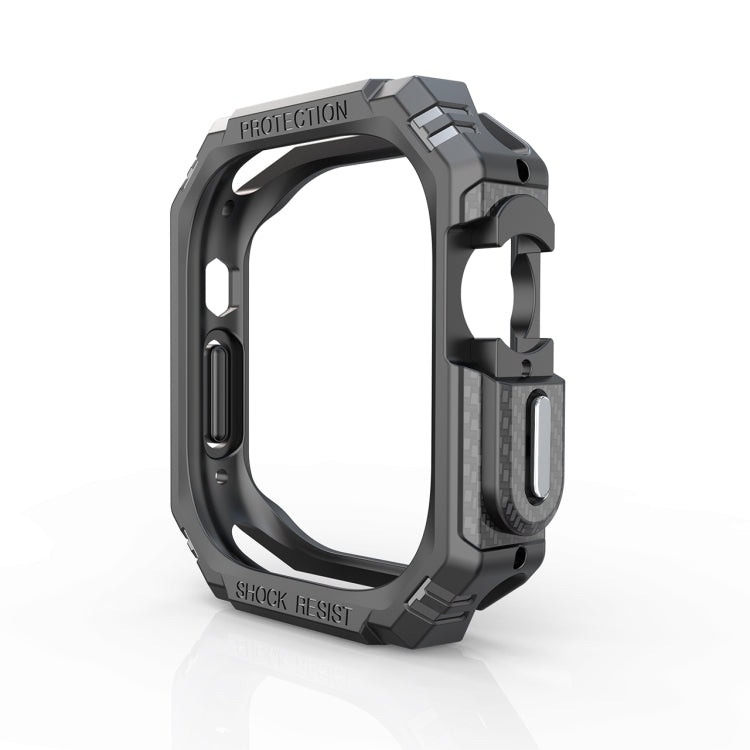 Shockproof carbon-fiber-style Apple Watch case for 49mm, dark gray bezel with side button cover