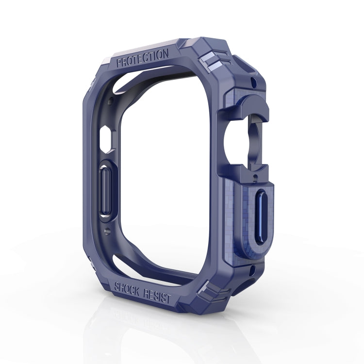Shockproof carbon-fiber-style Apple Watch case for 49mm, navy blue protective frame