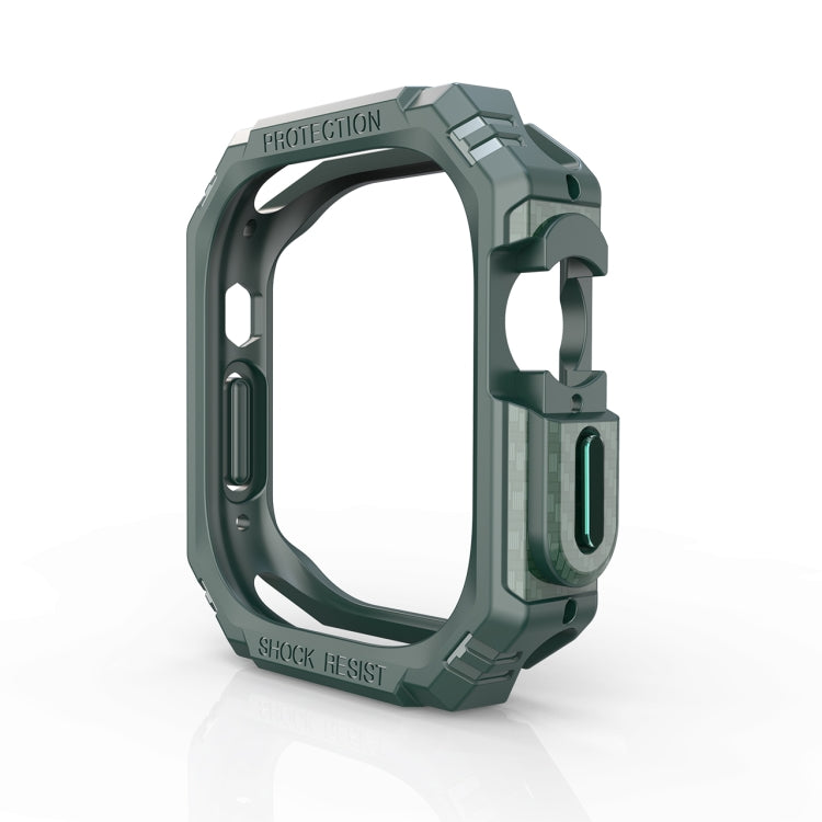 Shockproof carbon-fiber-style Apple Watch case for 49mm, green protective frame