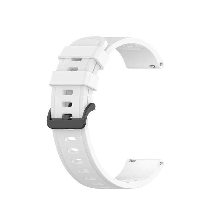 White silicone watch strap with adjustable pin clasp, side view