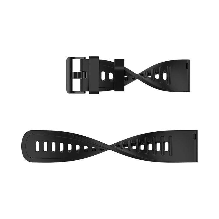 Black silicone watch strap with quick release clasp, two views of the band