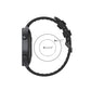 Black smartwatch with adjustable black silicone strap loop and quick release clasp