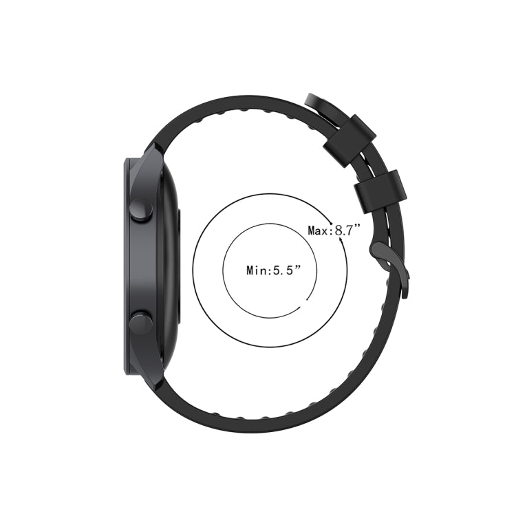 Black smartwatch with adjustable black silicone strap loop and quick release clasp