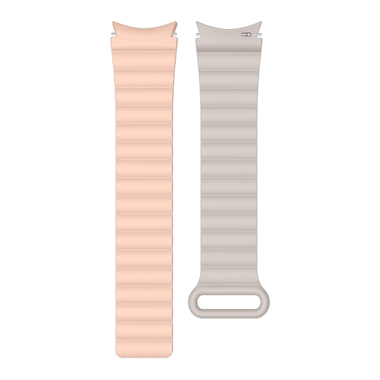 Silicone magnetic watch bands in pale pink and light gray with rectangular clasp