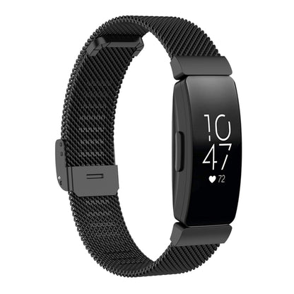 Stainless steel metal mesh watch band in black, size L, with rectangular connector
