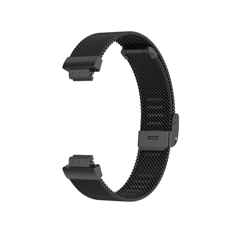 Black stainless metal mesh watch band, size L, curved fit with clasp