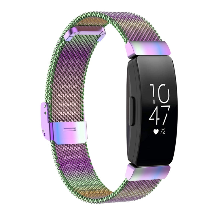 Iridescent metal mesh watch band, size L, with rainbow finish and clasp