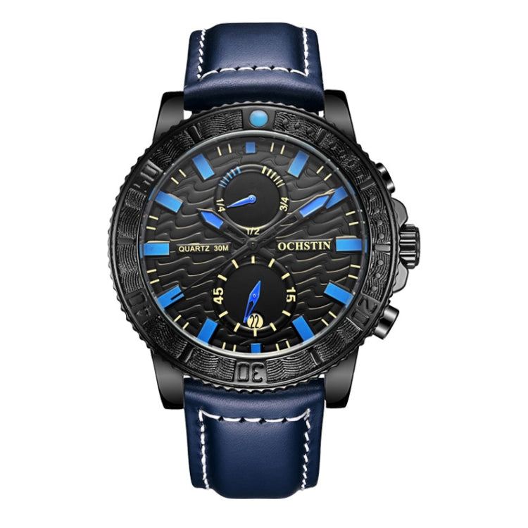 Ochstin 6045A Multifunctional Quartz Luminous Genuine Leather Men Watch