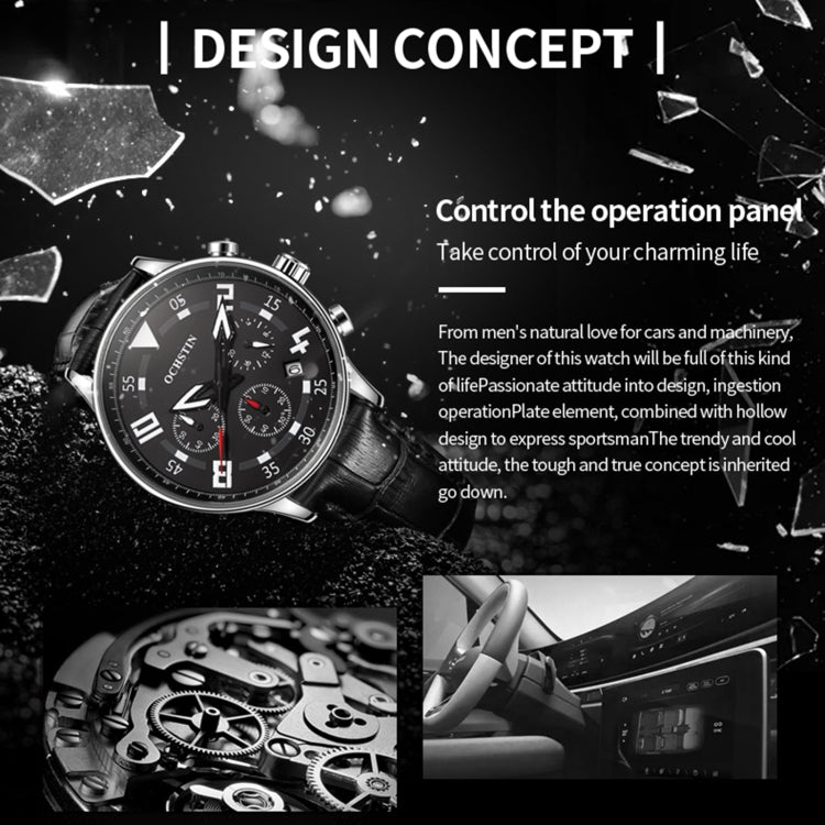 Multifunctional Quartz Men Leather Watch, Ochstin 6050B
