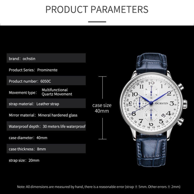 Multifunctional Quartz Men Leather Watch, Ochstin 6050C