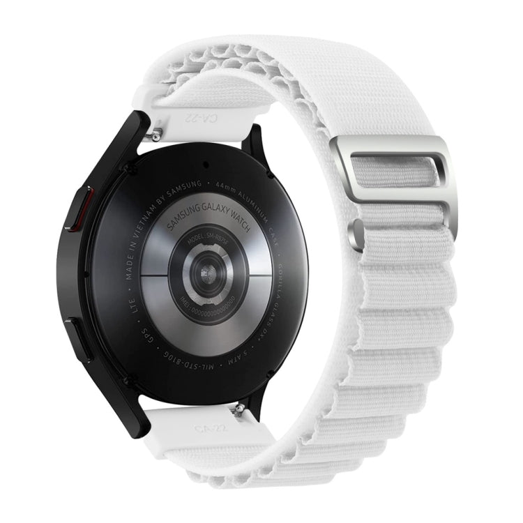 White nylon watch band with black watch case and adjustable strap holes