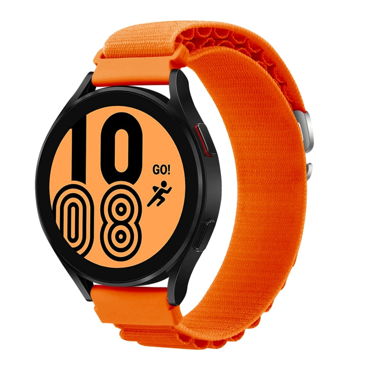 Orange nylon watch band with black clasp and textured woven strap