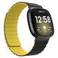 Yellow silicone magnetic watch band with ridged links for smartwatch.