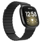 Black silicone magnetic watch band with ridged strap and black clasp end.